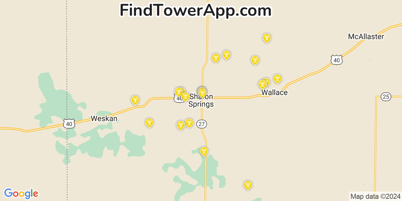 AT&T 4G/5G cell tower coverage map Sharon Springs, Kansas