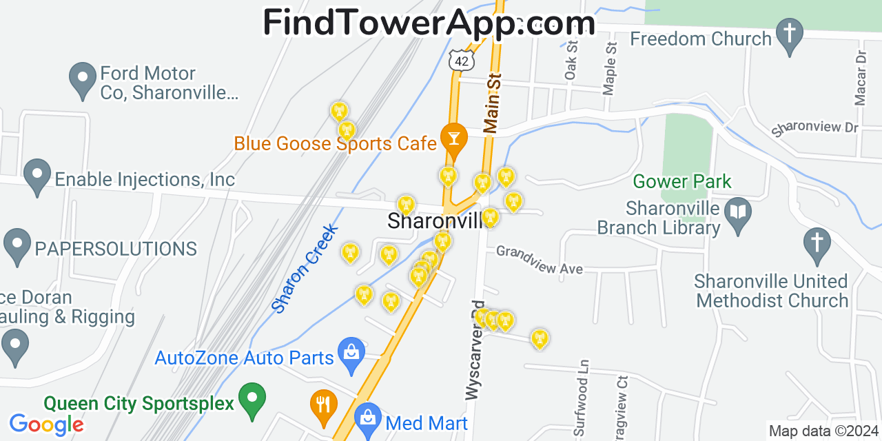 AT&T 4G/5G cell tower coverage map Sharonville, Ohio
