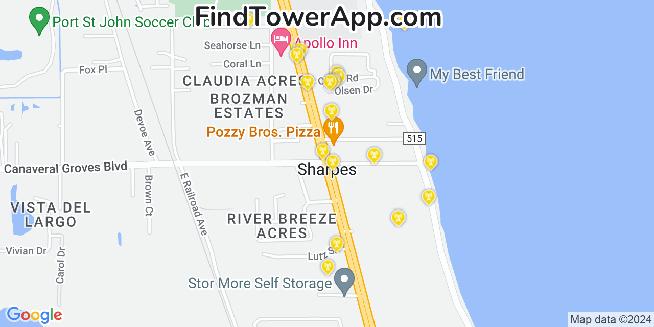 AT&T 4G/5G cell tower coverage map Sharpes, Florida