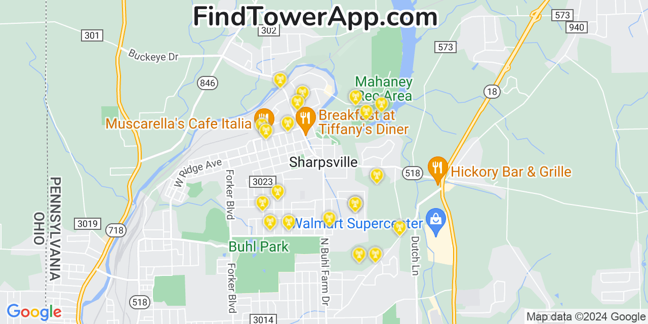 AT&T 4G/5G cell tower coverage map Sharpsville, Pennsylvania