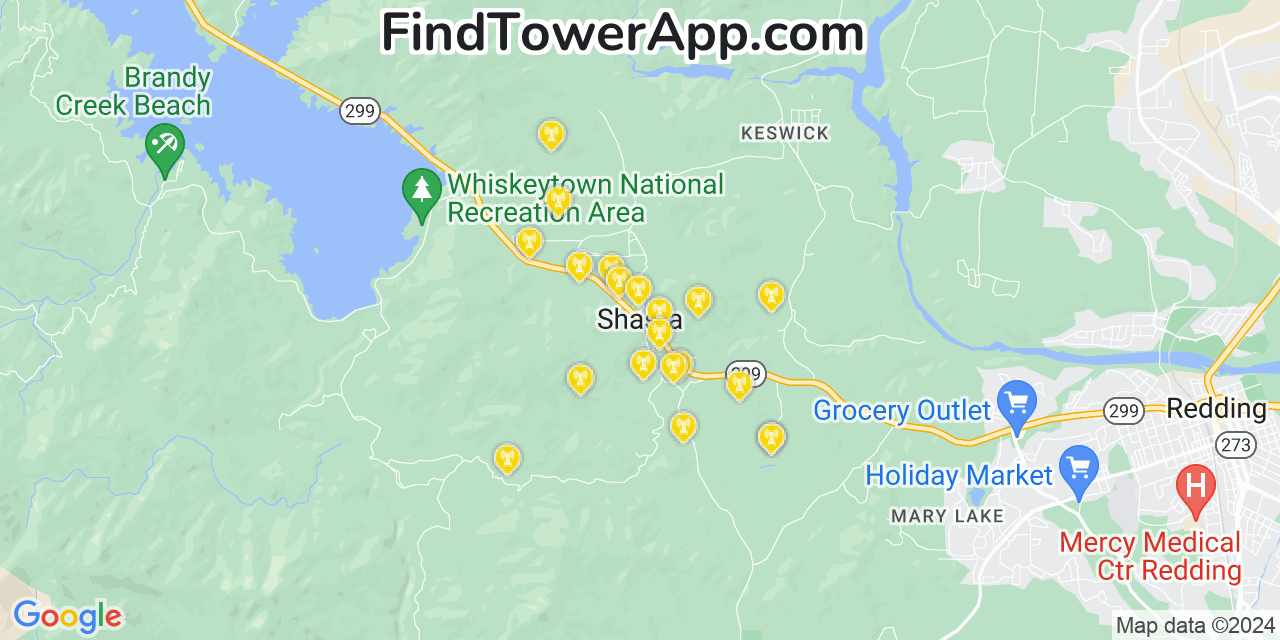 T-Mobile 4G/5G cell tower coverage map Shasta, California