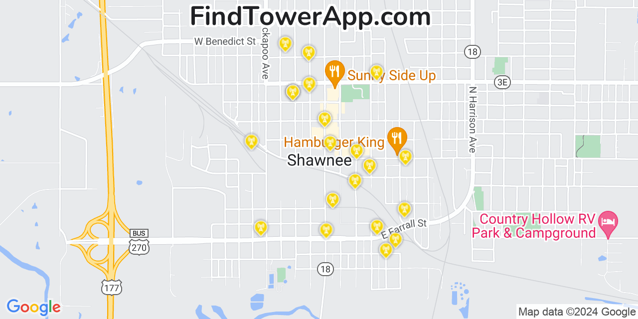 AT&T 4G/5G cell tower coverage map Shawnee, Oklahoma