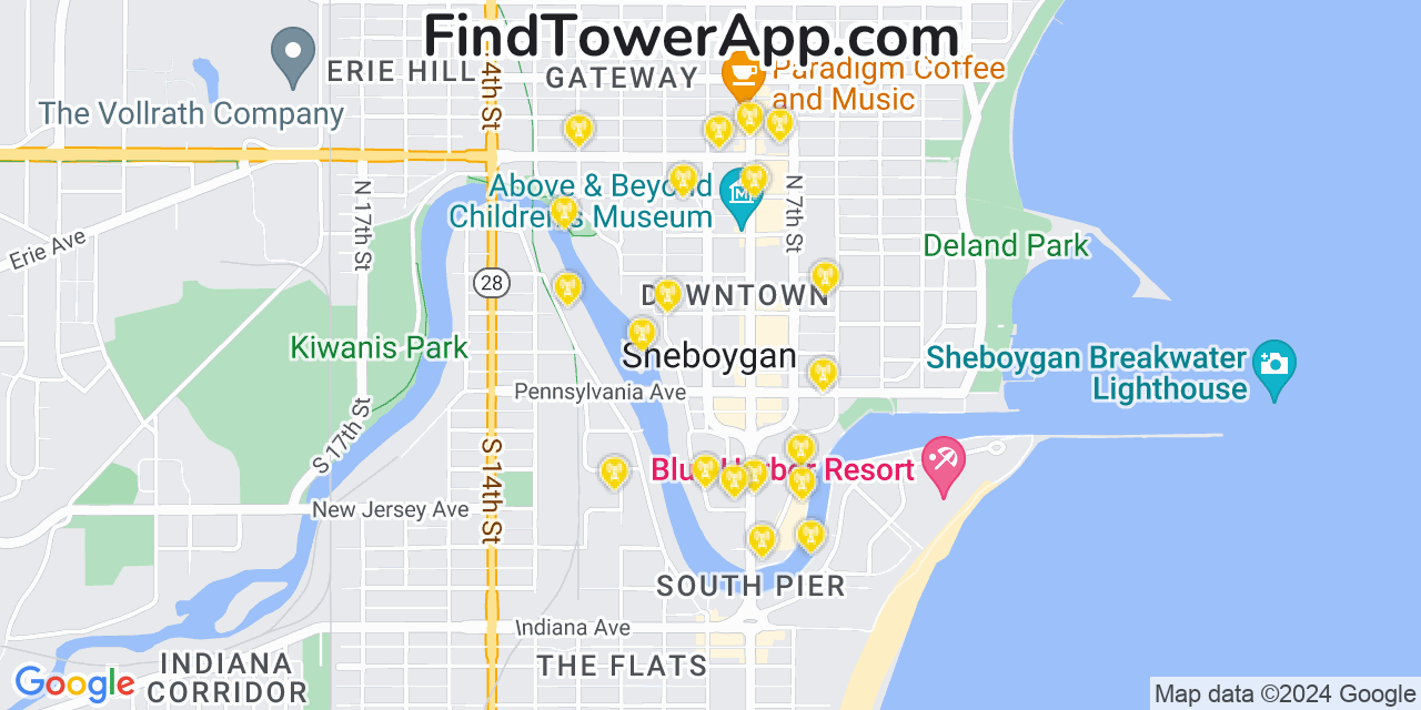 AT&T 4G/5G cell tower coverage map Sheboygan, Wisconsin