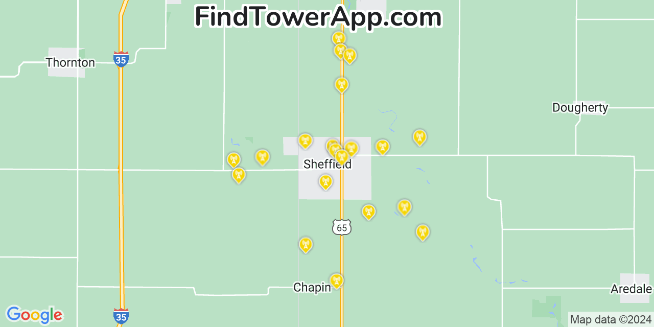 Verizon 4G/5G cell tower coverage map Sheffield, Iowa