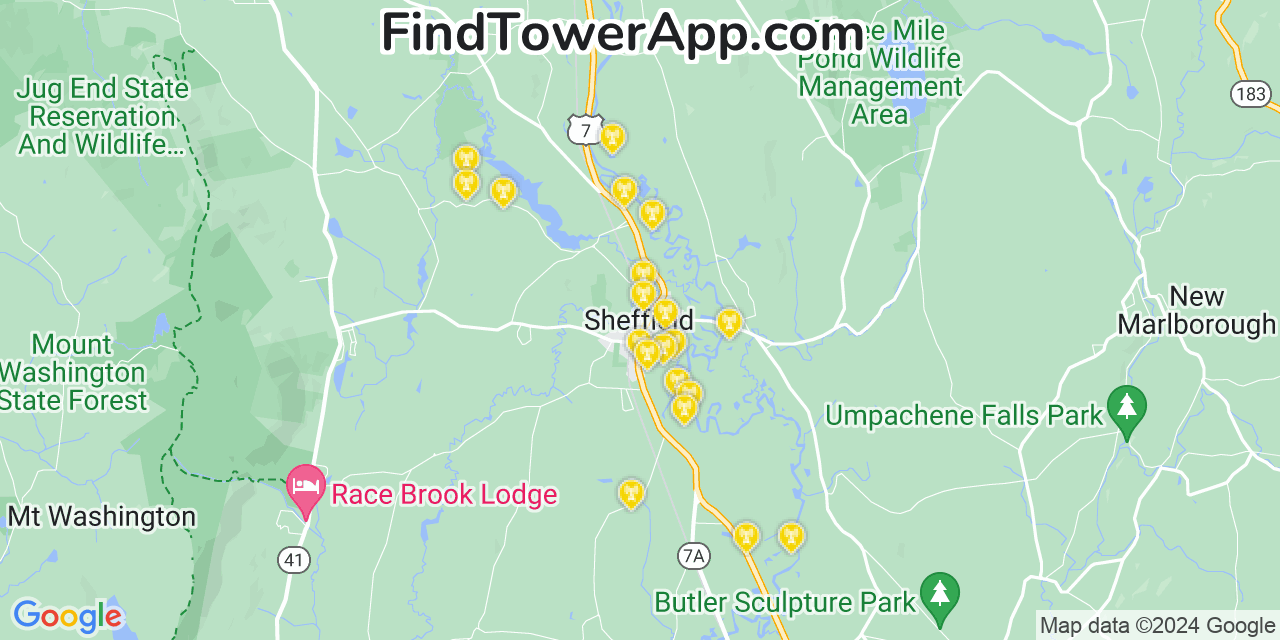AT&T 4G/5G cell tower coverage map Sheffield, Massachusetts