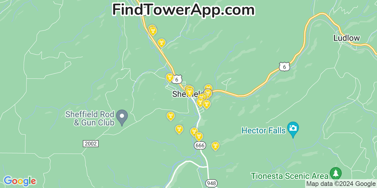AT&T 4G/5G cell tower coverage map Sheffield, Pennsylvania