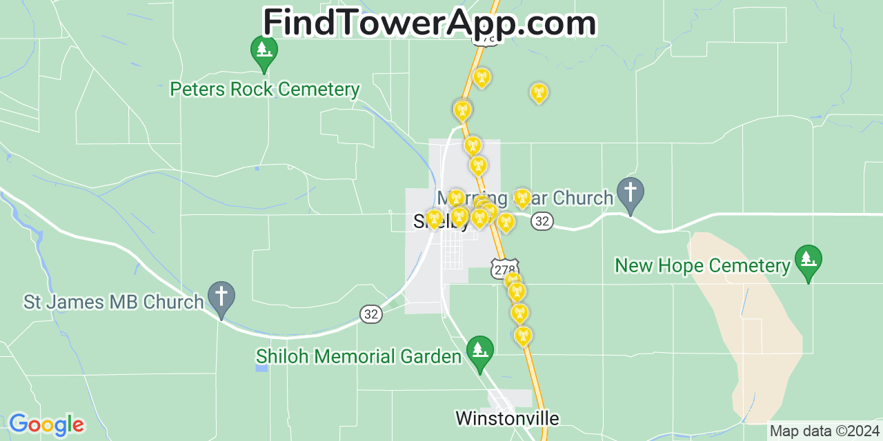AT&T 4G/5G cell tower coverage map Shelby, Mississippi