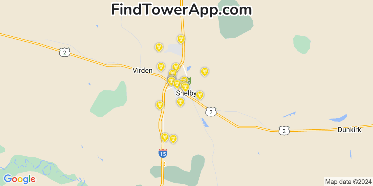 AT&T 4G/5G cell tower coverage map Shelby, Montana