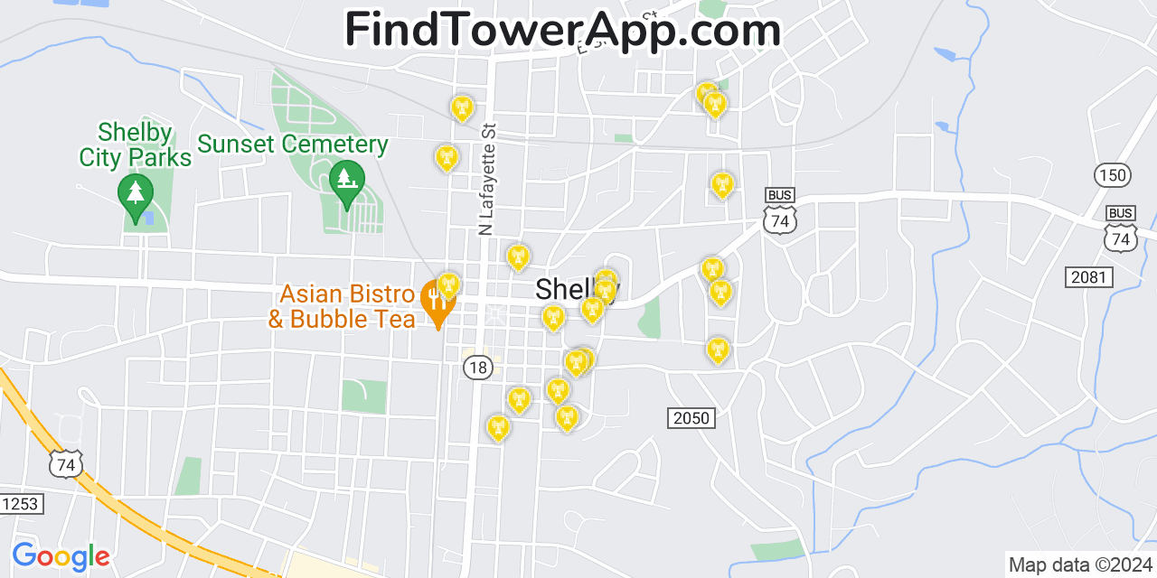 AT&T 4G/5G cell tower coverage map Shelby, North Carolina