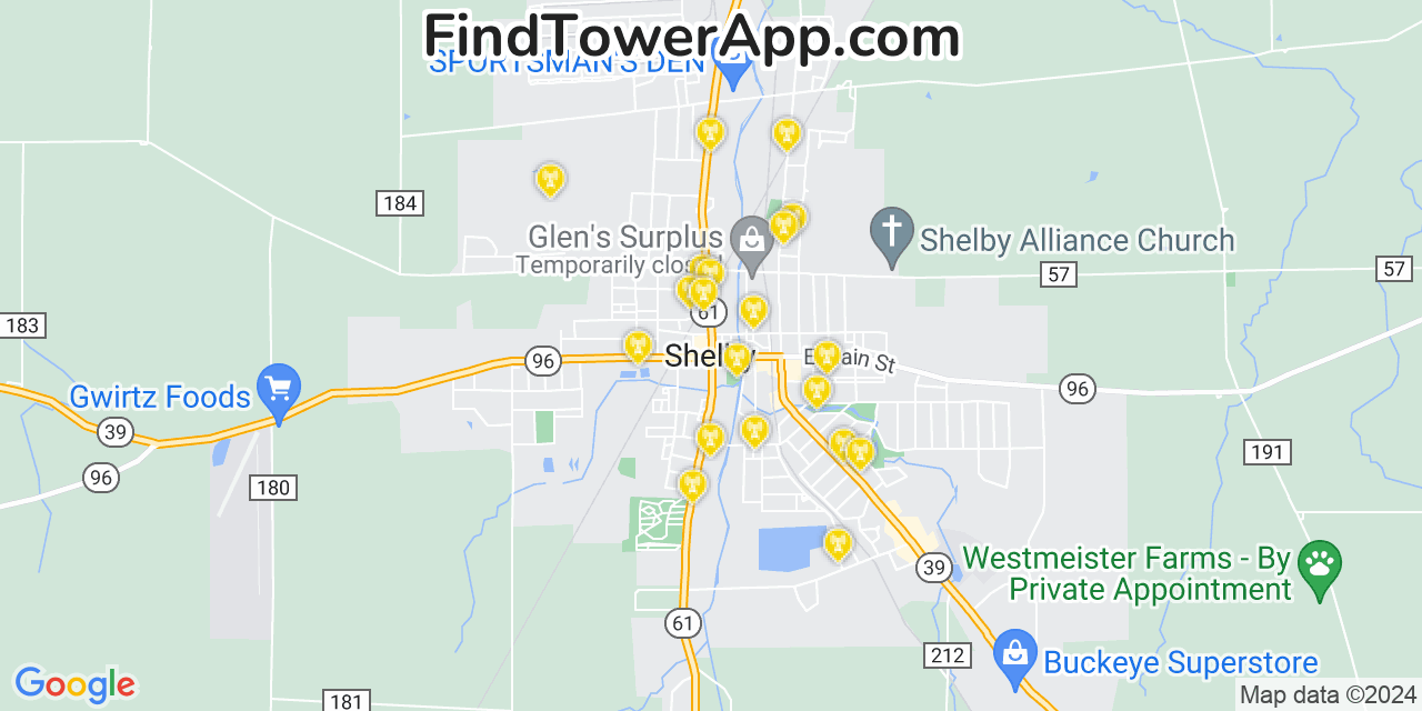 AT&T 4G/5G cell tower coverage map Shelby, Ohio