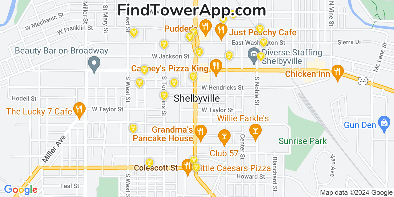 Verizon 4G/5G cell tower coverage map Shelbyville, Indiana