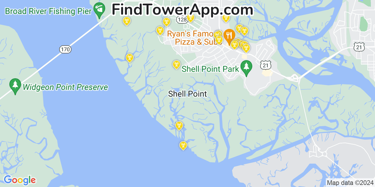 AT&T 4G/5G cell tower coverage map Shell Point, South Carolina