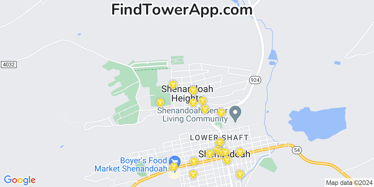 AT&T 4G/5G cell tower coverage map Shenandoah Heights, Pennsylvania