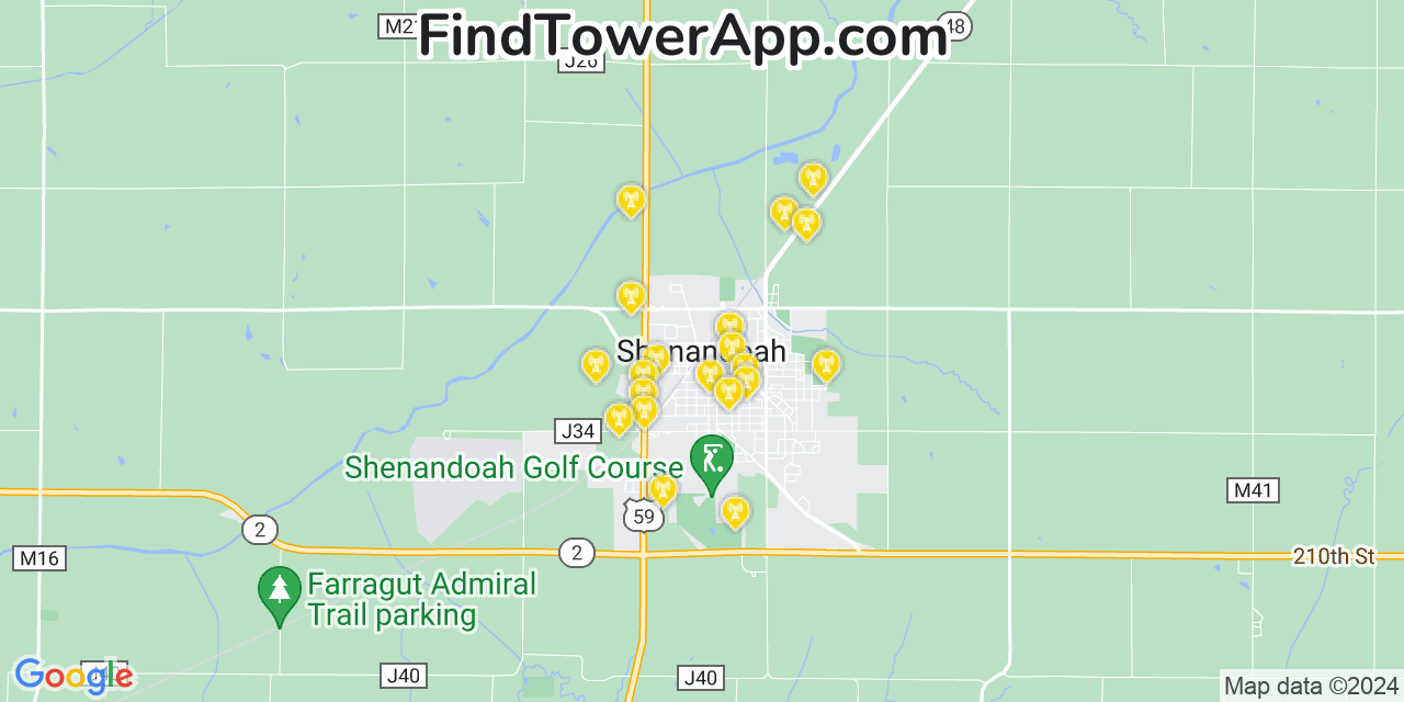 AT&T 4G/5G cell tower coverage map Shenandoah, Iowa