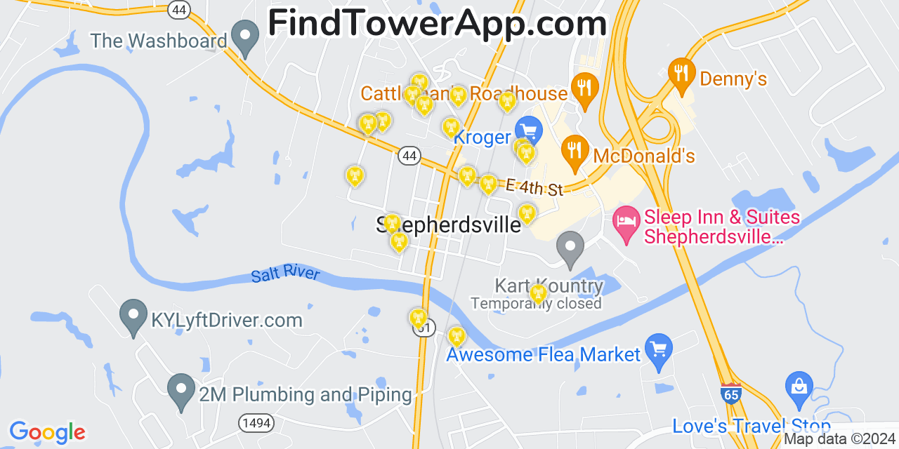 AT&T 4G/5G cell tower coverage map Shepherdsville, Kentucky