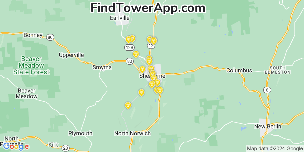 AT&T 4G/5G cell tower coverage map Sherburne, New York