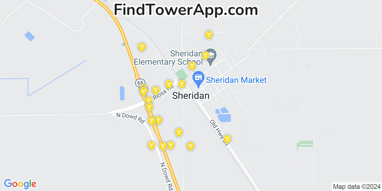 Verizon 4G/5G cell tower coverage map Sheridan, California