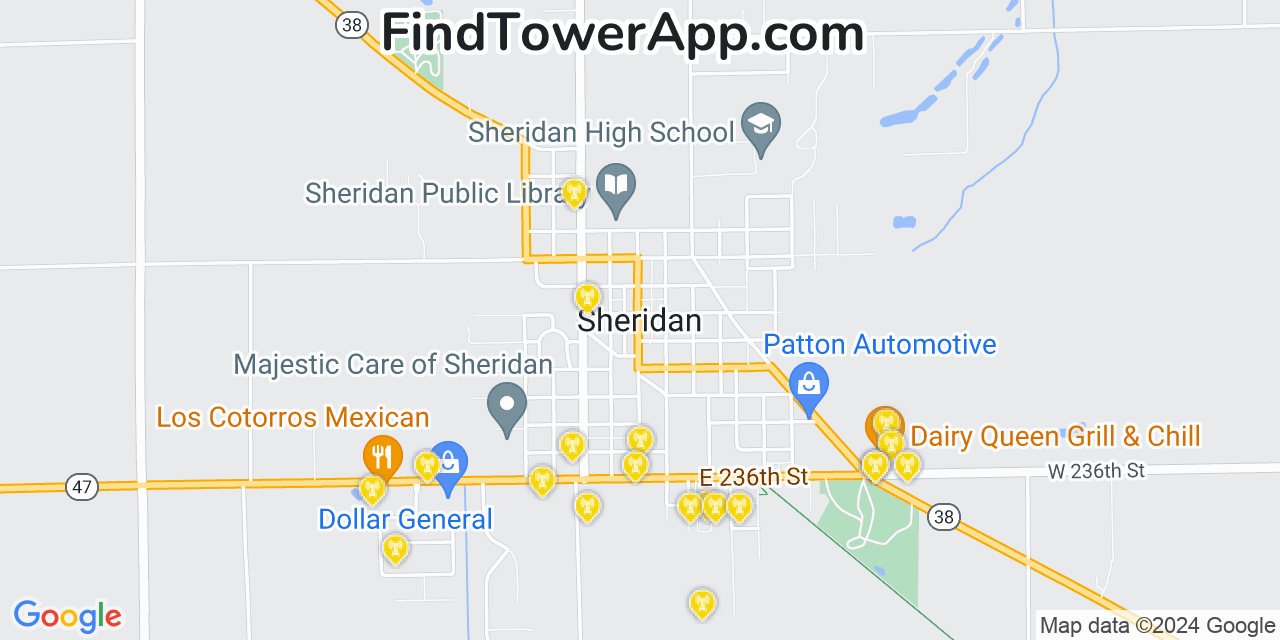 AT&T 4G/5G cell tower coverage map Sheridan, Indiana
