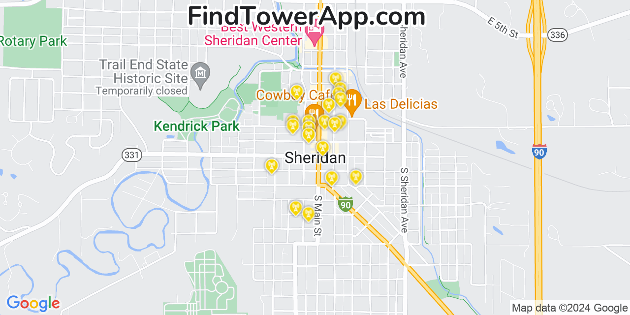 AT&T 4G/5G cell tower coverage map Sheridan, Wyoming