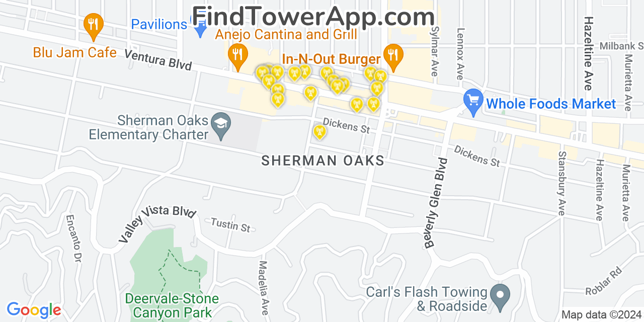 Verizon 4G/5G cell tower coverage map Sherman Oaks, California