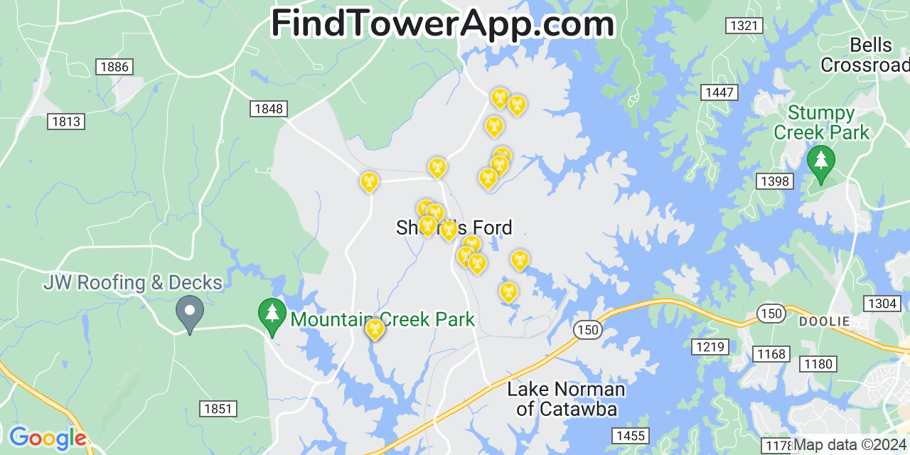 AT&T 4G/5G cell tower coverage map Sherrills Ford, North Carolina