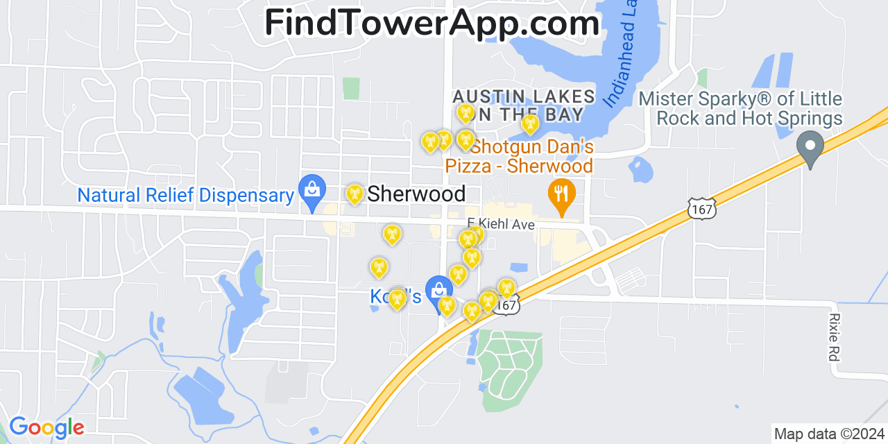 AT&T 4G/5G cell tower coverage map Sherwood, Arkansas