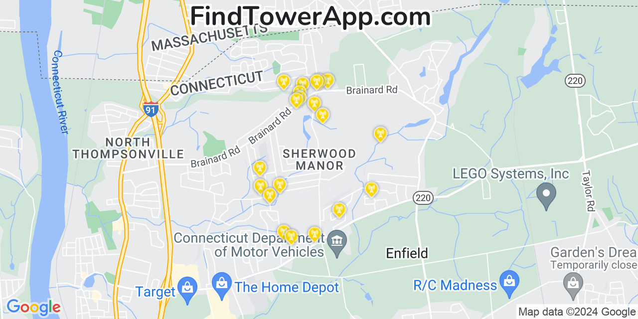 AT&T 4G/5G cell tower coverage map Sherwood Manor, Connecticut