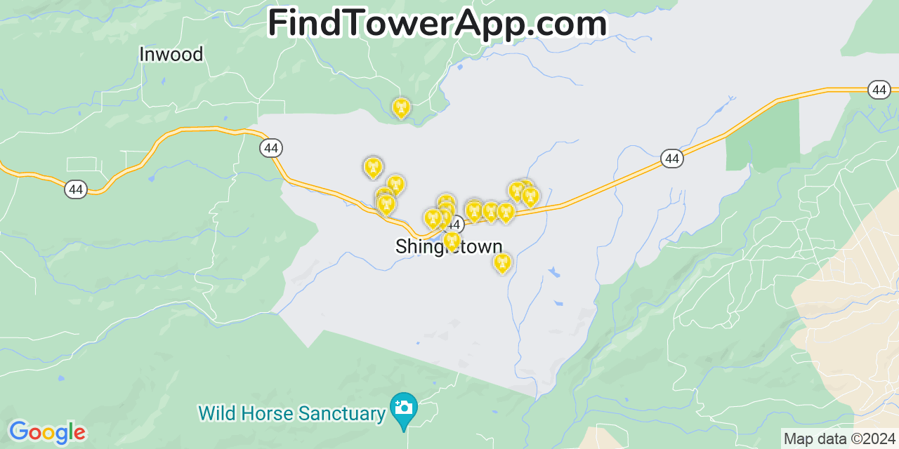 AT&T 4G/5G cell tower coverage map Shingletown, California