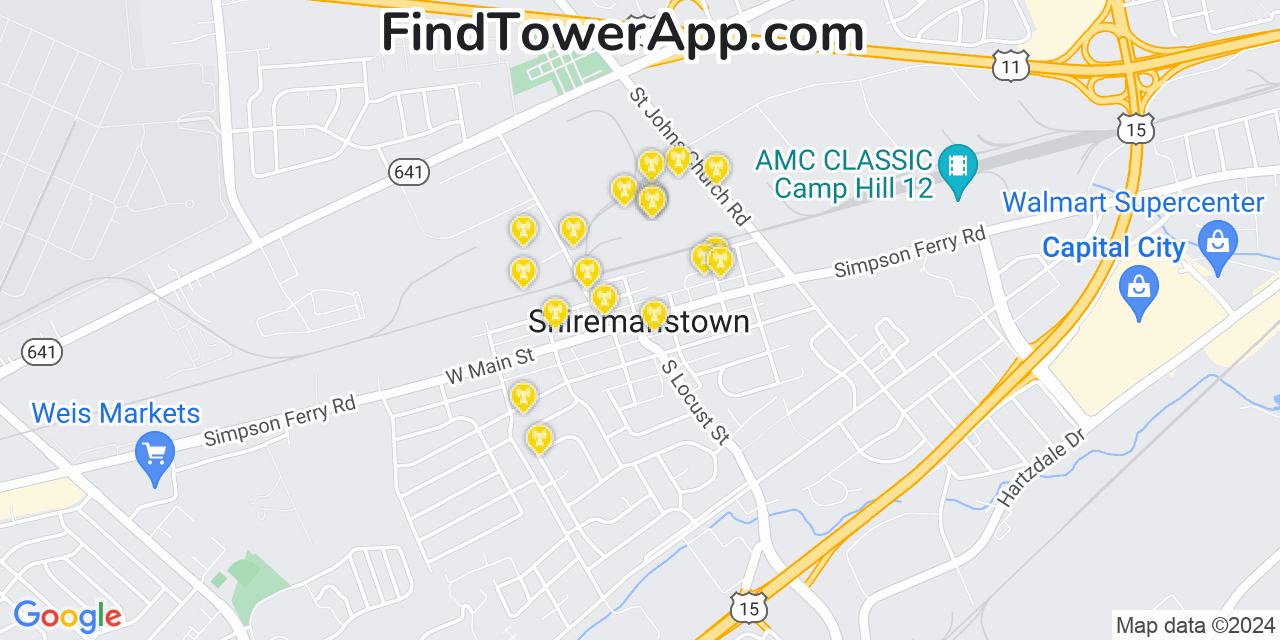 AT&T 4G/5G cell tower coverage map Shiremanstown, Pennsylvania