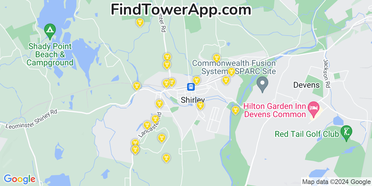 AT&T 4G/5G cell tower coverage map Shirley, Massachusetts