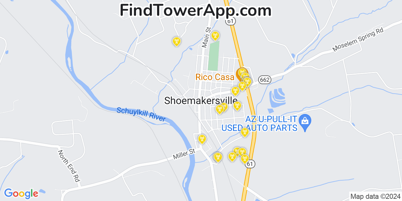 AT&T 4G/5G cell tower coverage map Shoemakersville, Pennsylvania
