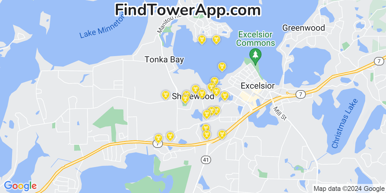 AT&T 4G/5G cell tower coverage map Shorewood, Minnesota