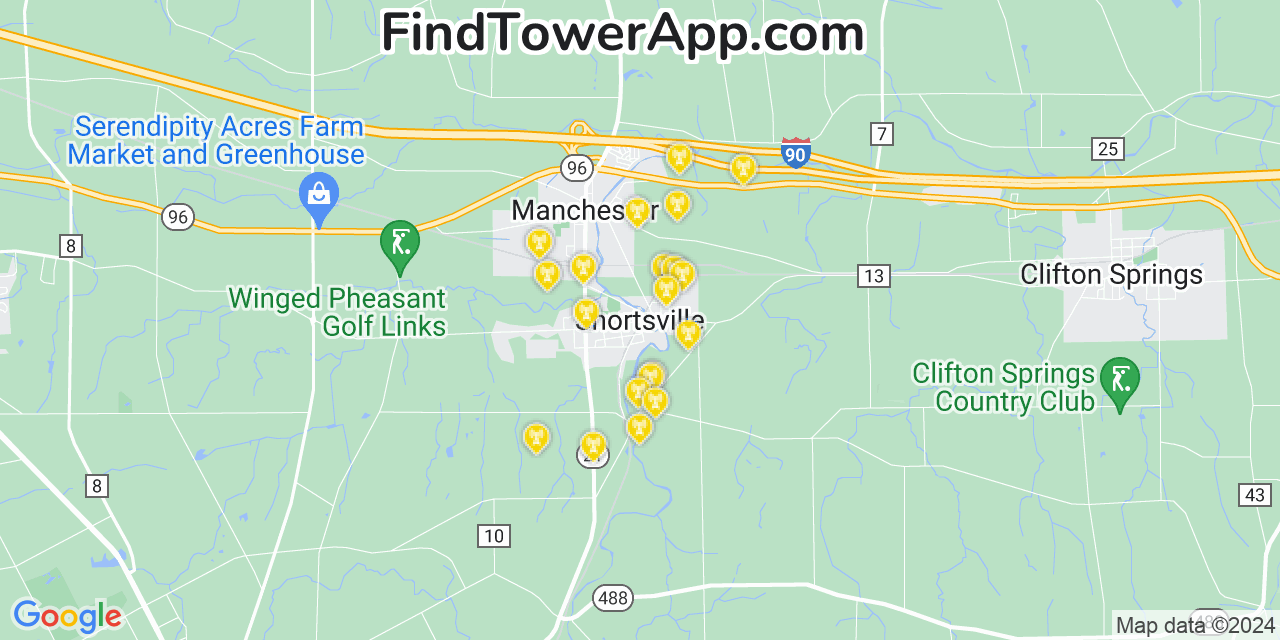AT&T 4G/5G cell tower coverage map Shortsville, New York