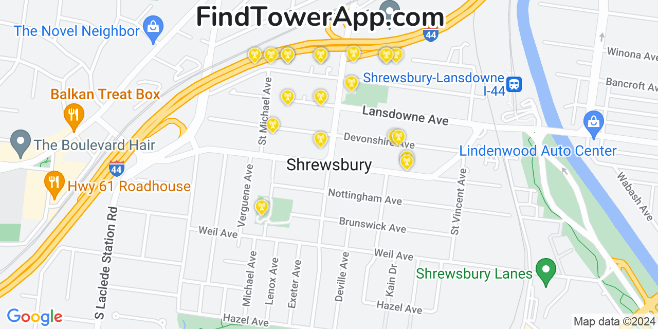 AT&T 4G/5G cell tower coverage map Shrewsbury, Missouri
