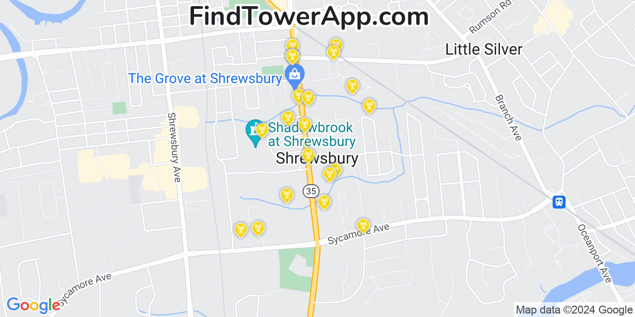 AT&T 4G/5G cell tower coverage map Shrewsbury, New Jersey