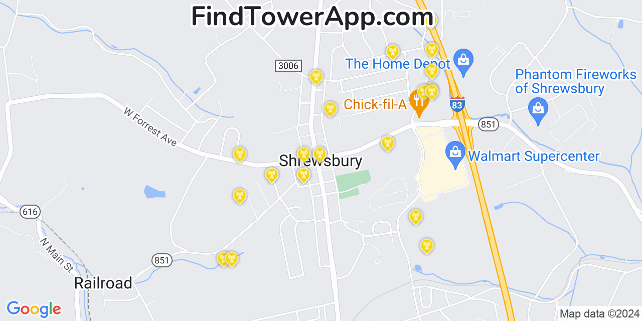 AT&T 4G/5G cell tower coverage map Shrewsbury, Pennsylvania