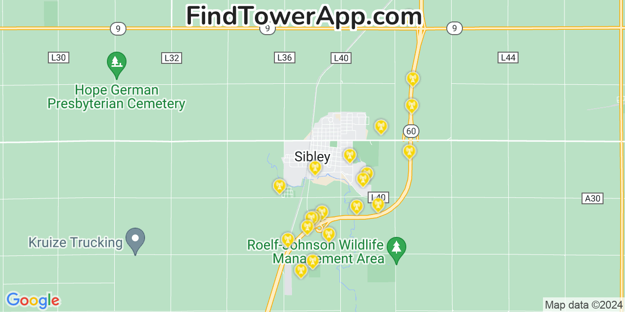 T-Mobile 4G/5G cell tower coverage map Sibley, Iowa