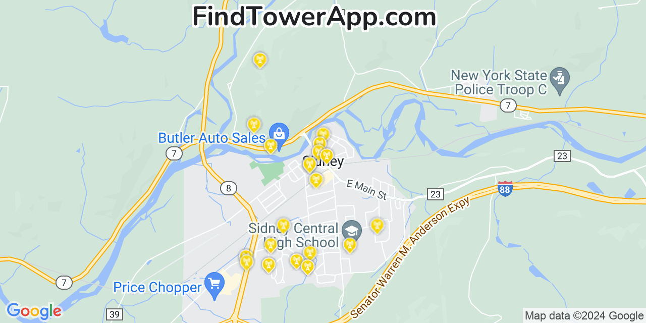 Verizon 4G/5G cell tower coverage map Sidney, New York