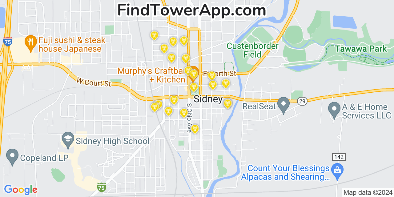 AT&T 4G/5G cell tower coverage map Sidney, Ohio