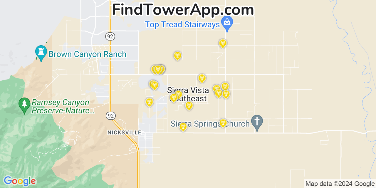AT&T 4G/5G cell tower coverage map Sierra Vista Southeast, Arizona
