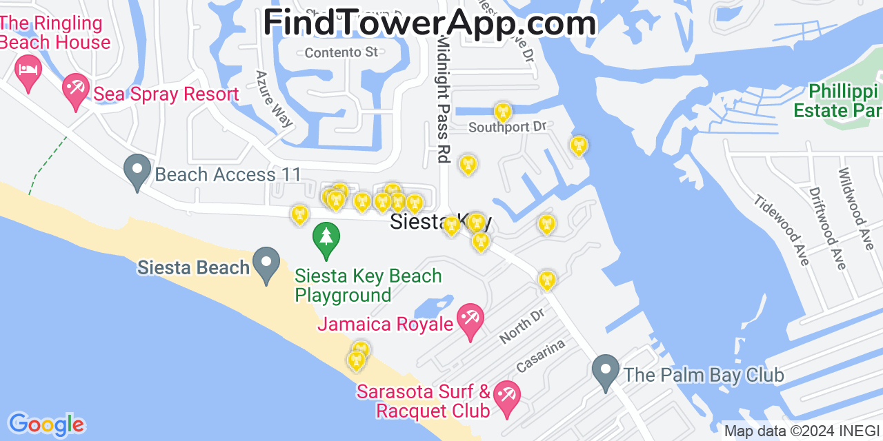 AT&T 4G/5G cell tower coverage map Siesta Key, Florida