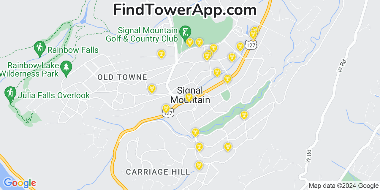 AT&T 4G/5G cell tower coverage map Signal Mountain, Tennessee