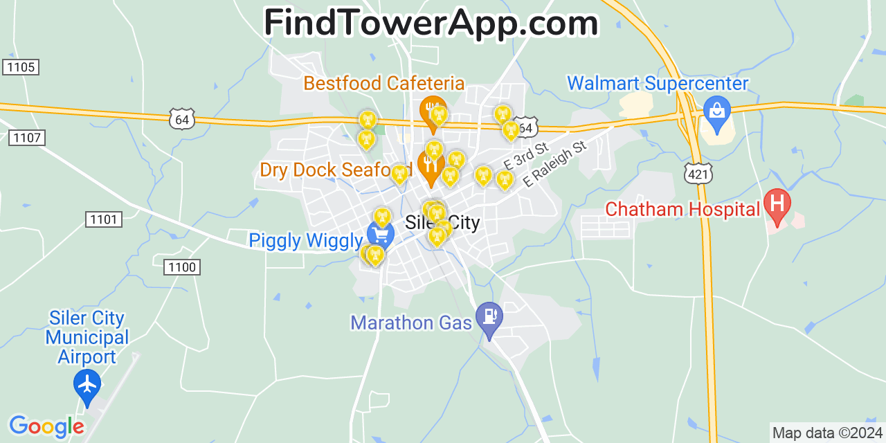 AT&T 4G/5G cell tower coverage map Siler City, North Carolina