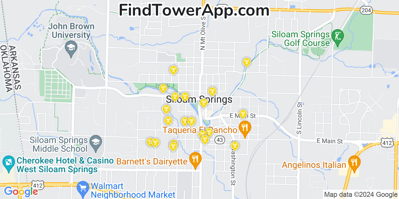 AT&T 4G/5G cell tower coverage map Siloam Springs, Arkansas