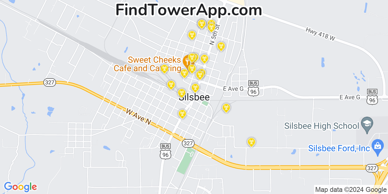 AT&T 4G/5G cell tower coverage map Silsbee, Texas