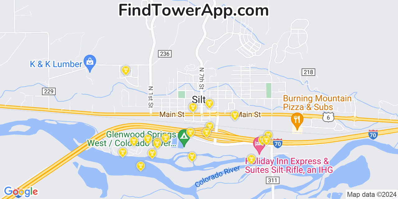 AT&T 4G/5G cell tower coverage map Silt, Colorado