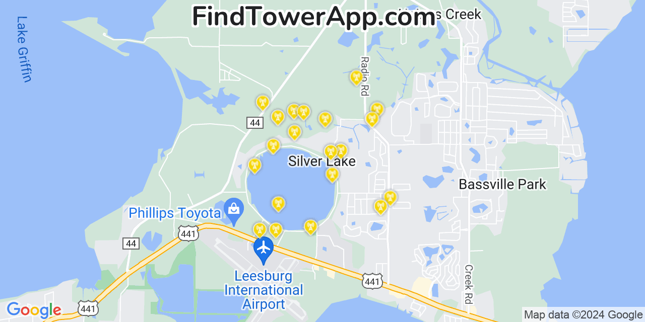 AT&T 4G/5G cell tower coverage map Silver Lake, Florida
