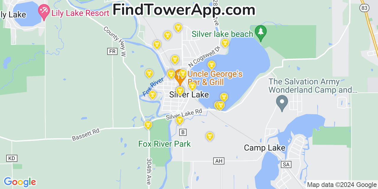 AT&T 4G/5G cell tower coverage map Silver Lake, Wisconsin