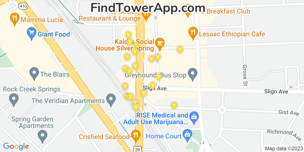 AT&T 4G/5G cell tower coverage map Silver Spring, Maryland