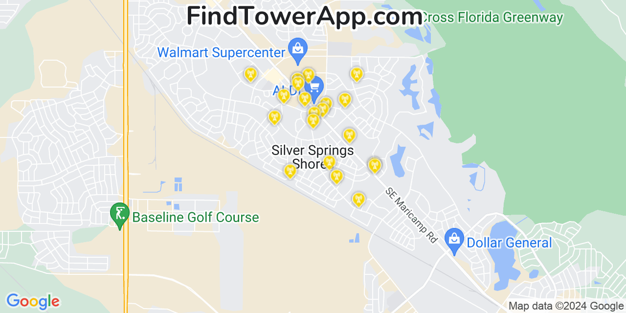 AT&T 4G/5G cell tower coverage map Silver Springs Shores, Florida